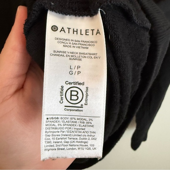 Athleta V Neck Pullover Sweatshirt Women L Seasoft Willow Black Long Sleeves - Picture 3 of 6